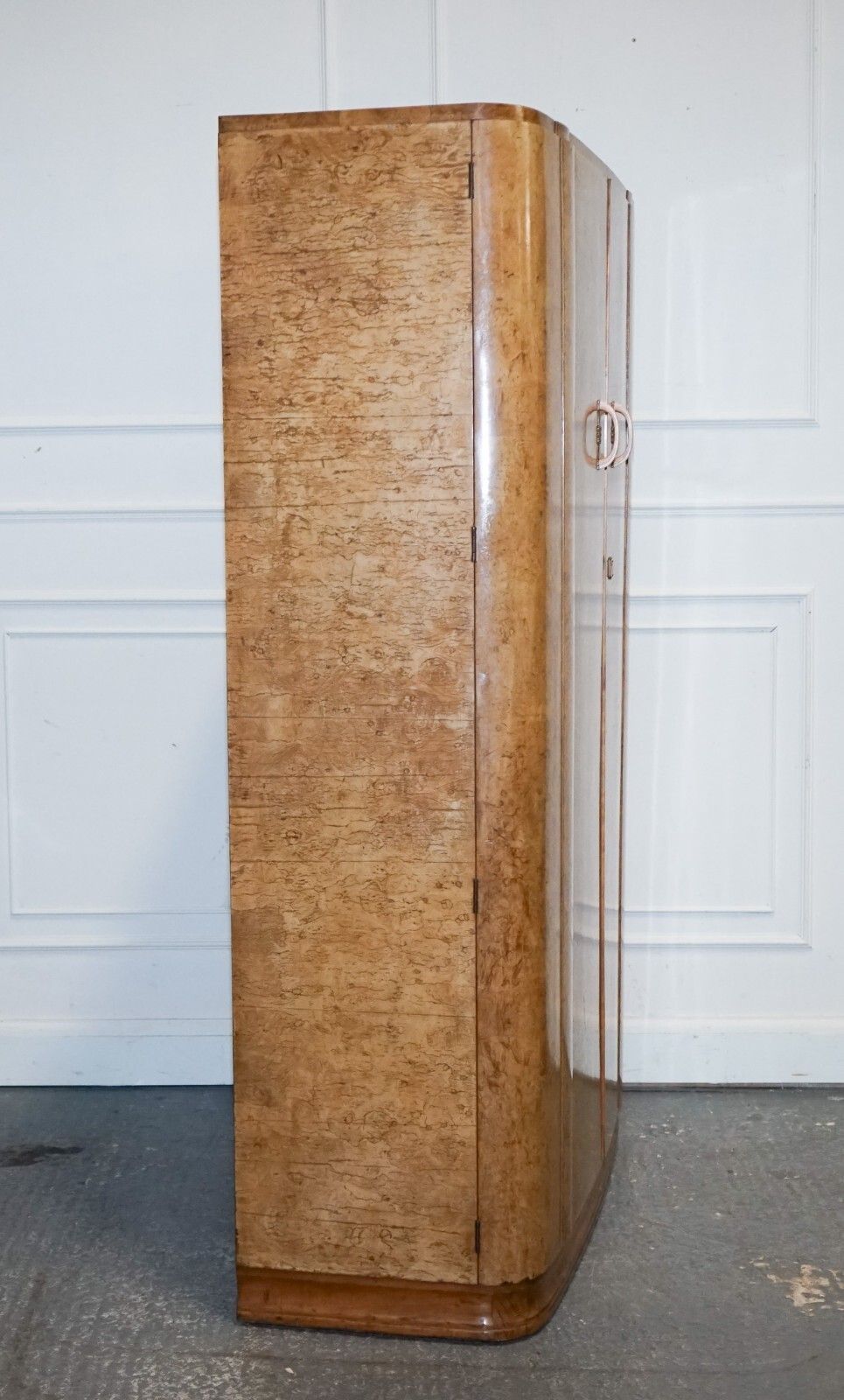 photo furniture Beautiful Art Deco Blonde Walnut Double Door Wardrobe Armoire