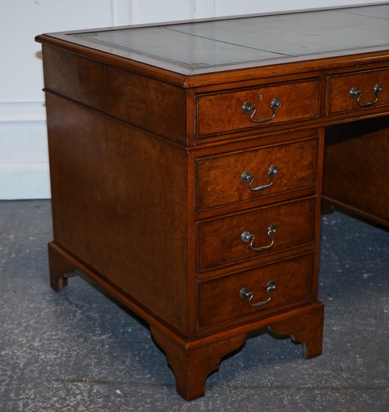 One Of A Kind Restored Victorian Burr Walnut Hand Dyed Leather Pedestal Desk photo Furniture