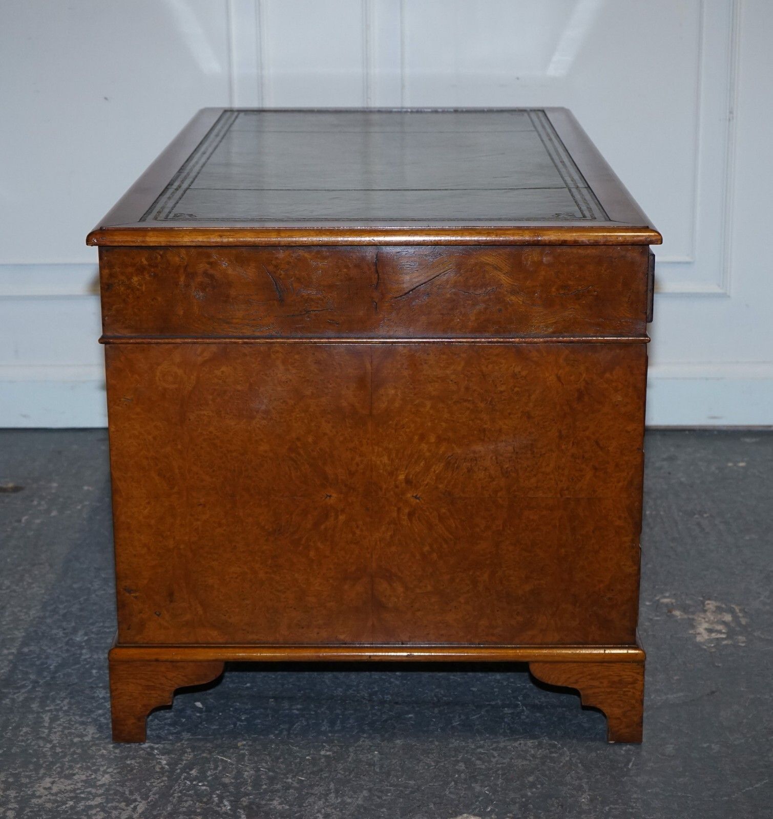 photo furniture One Of A Kind Restored Victorian Burr Walnut Hand Dyed Leather Pedestal Desk