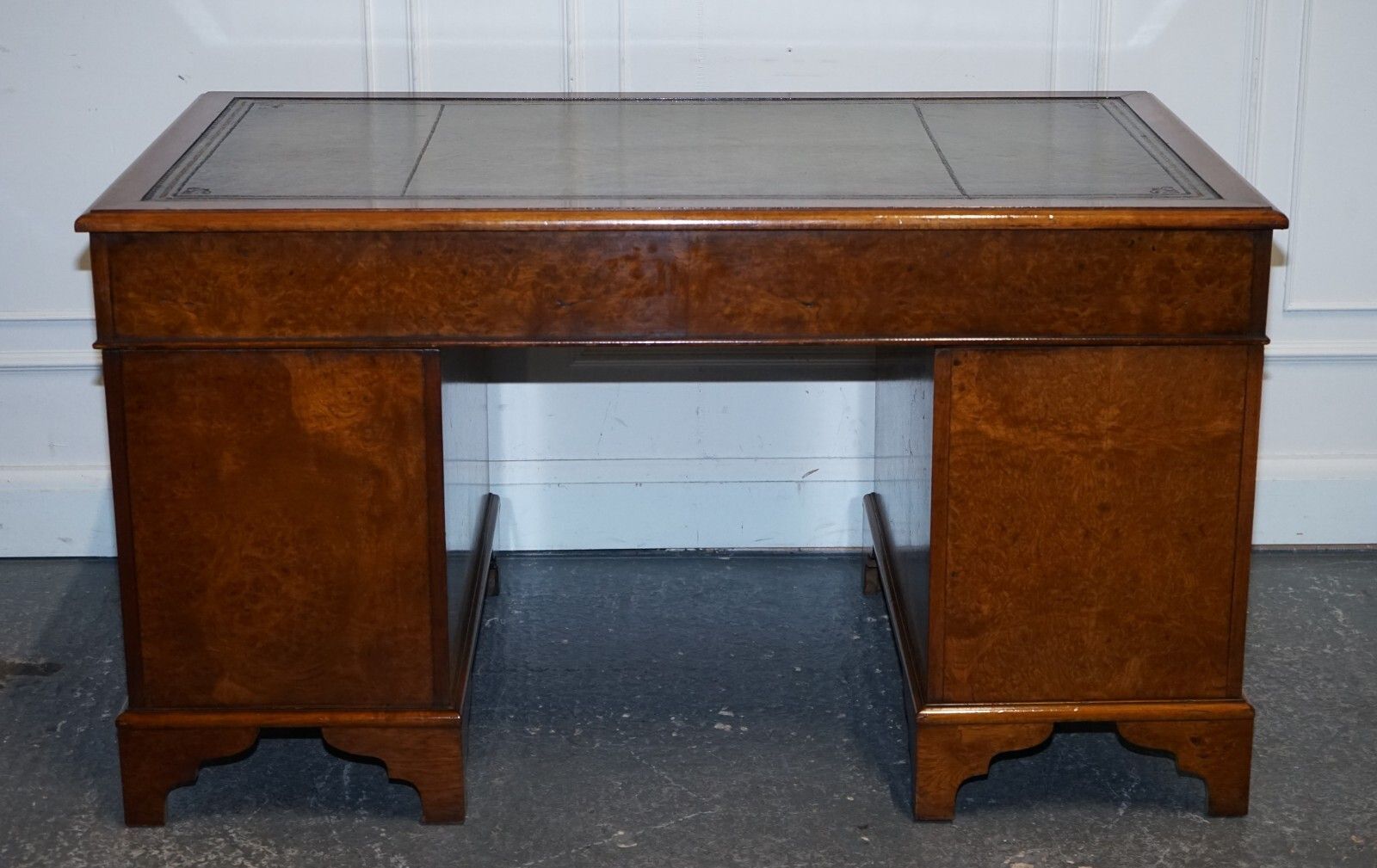 Furniture One Of A Kind Restored Victorian Burr Walnut Hand Dyed Leather Pedestal Desk photo