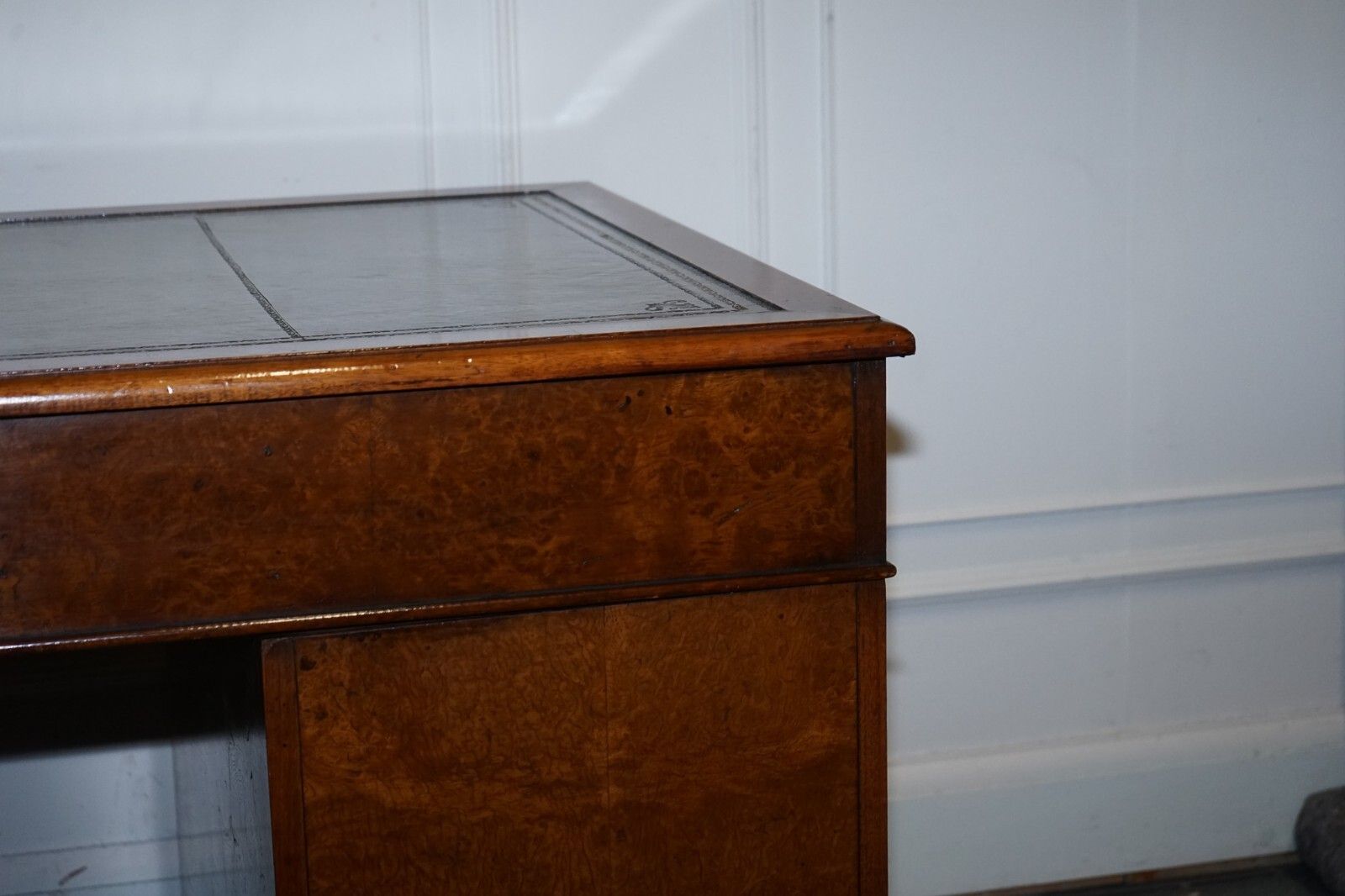 photo buy One Of A Kind Restored Victorian Burr Walnut Hand Dyed Leather Pedestal Desk