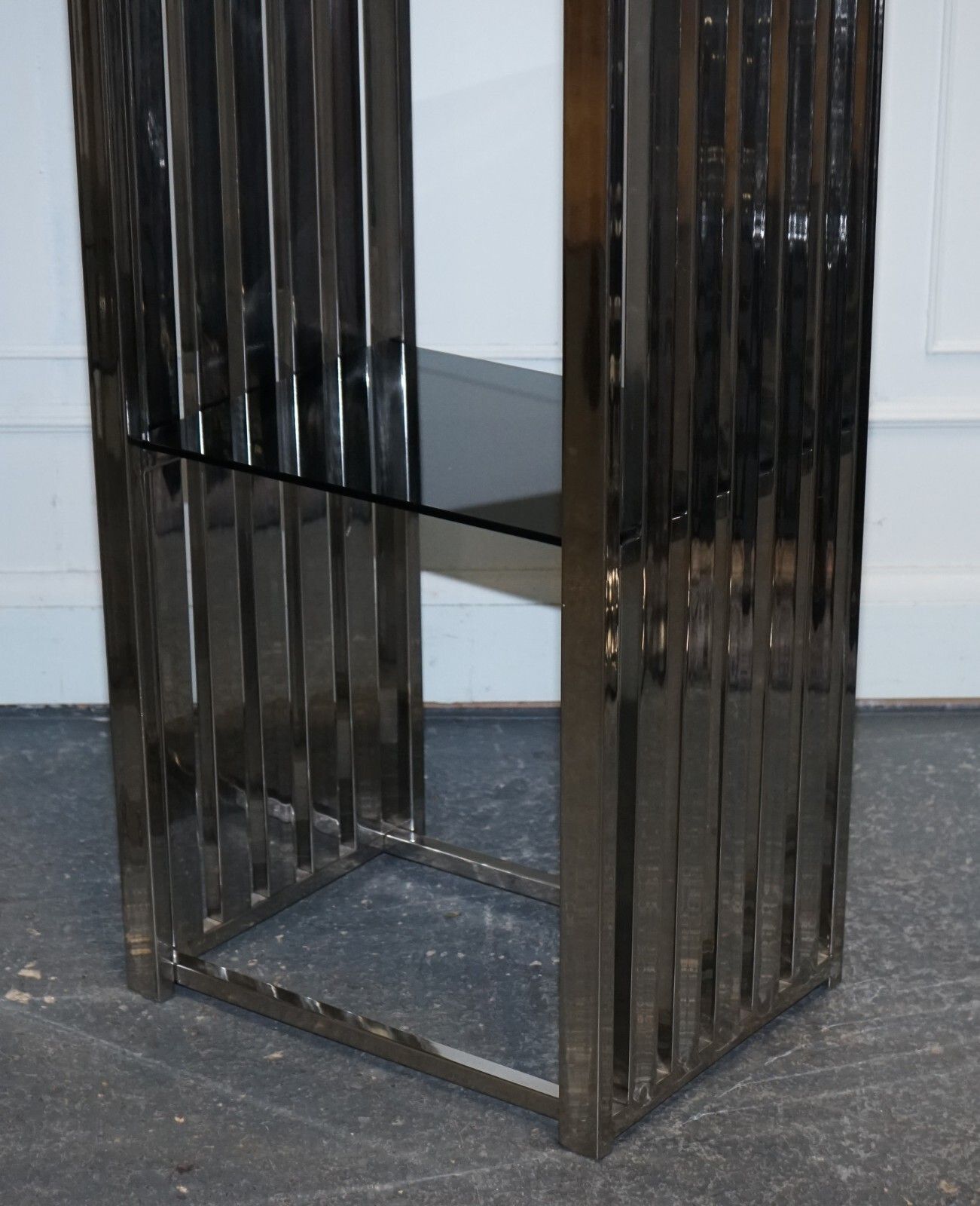 Stunning Casa Padrino Stainless Steel Pair Of Bookcases And Smoked Glass Shelfs photo buy