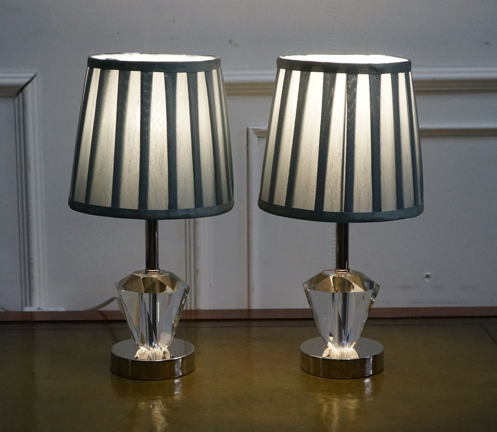 Lovely Pair Of Diamond Glass Design On Stainless Steel Base Baby Blue Shades photo for sale
