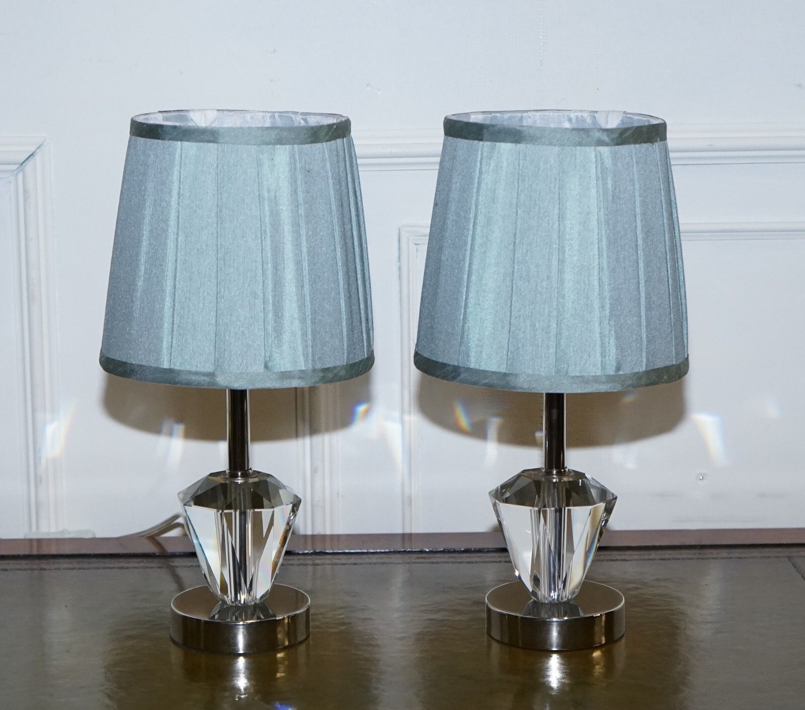 Lovely Pair Of Diamond Glass Design On Stainless Steel Base Baby Blue Shades photo Lighting