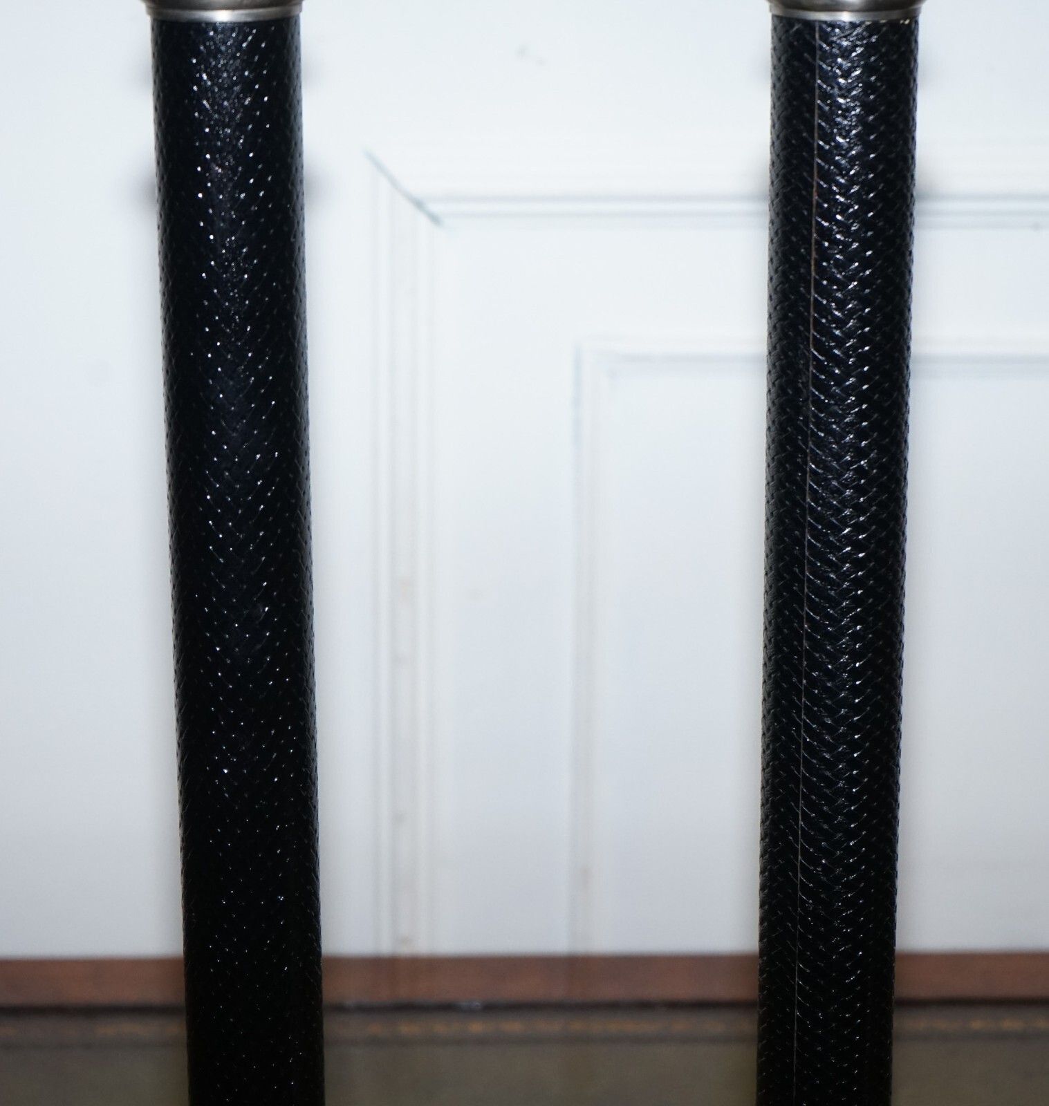 Pair Of Silver Stainless Steel & Black Ralph Lauren Style Candleholders photo buy