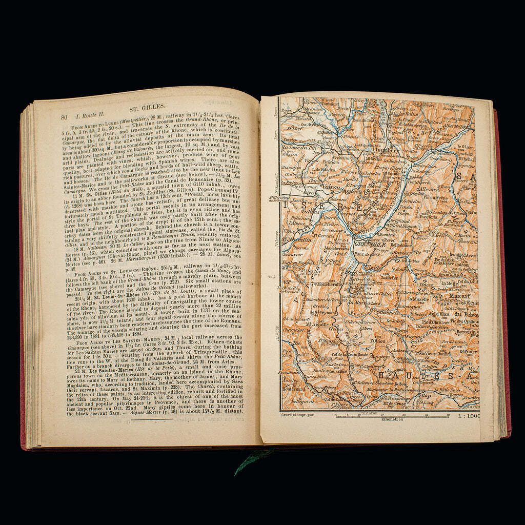 photo furniture Small Antique Baedeker's South Eastern France Guide Book, Victorian, Travel Maps