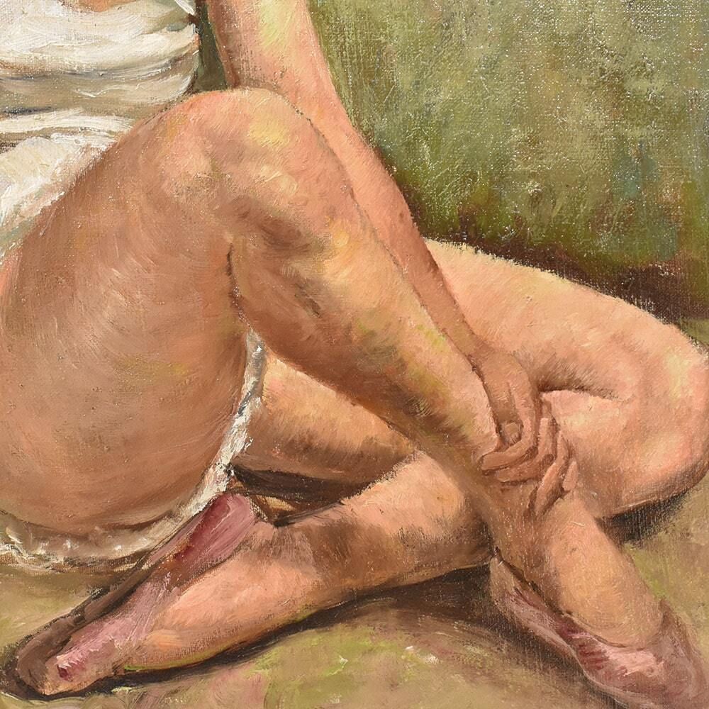 Antique Painting, Beautiful Young Girl, Young Dancer, Portrait Painting, Oil Painting On Canvas, Art Deco, XX Century. (Qr496) photo vinterior