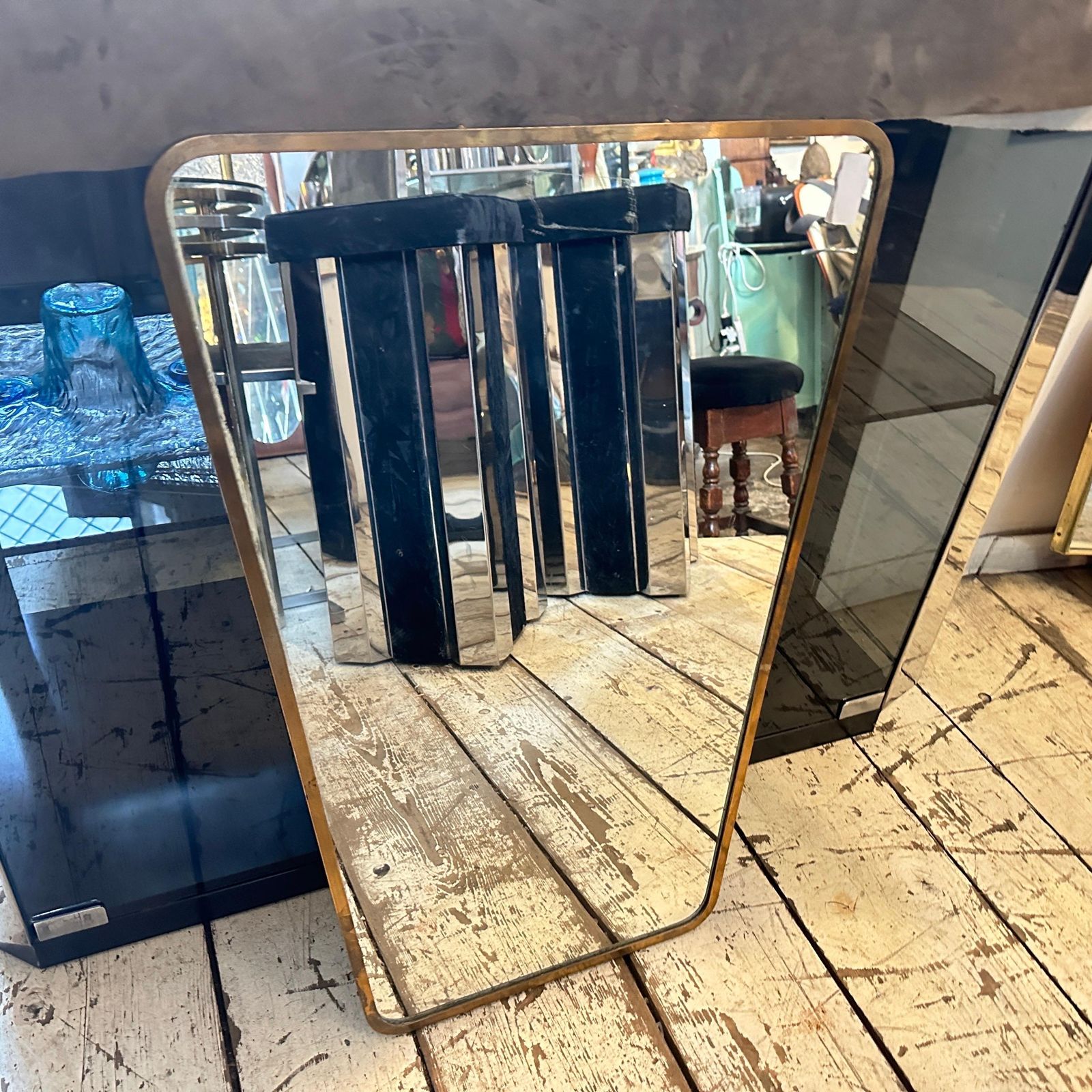 1950s Gio Ponti Style Mid Century Modern Brass Italian Wall Mirror photo furniture