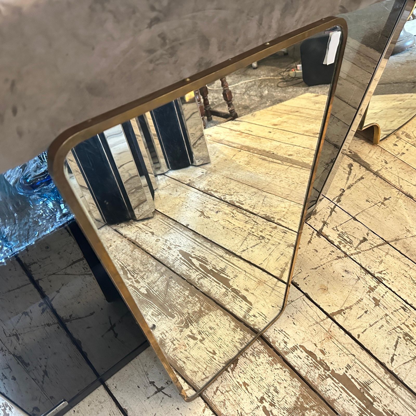 1950s Gio Ponti Style Mid Century Modern Brass Italian Wall Mirror photo Home Decor