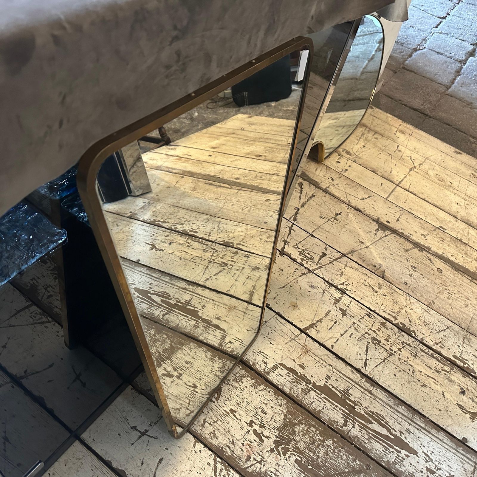 1950s Gio Ponti Style Mid Century Modern Brass Italian Wall Mirror photo vinterior