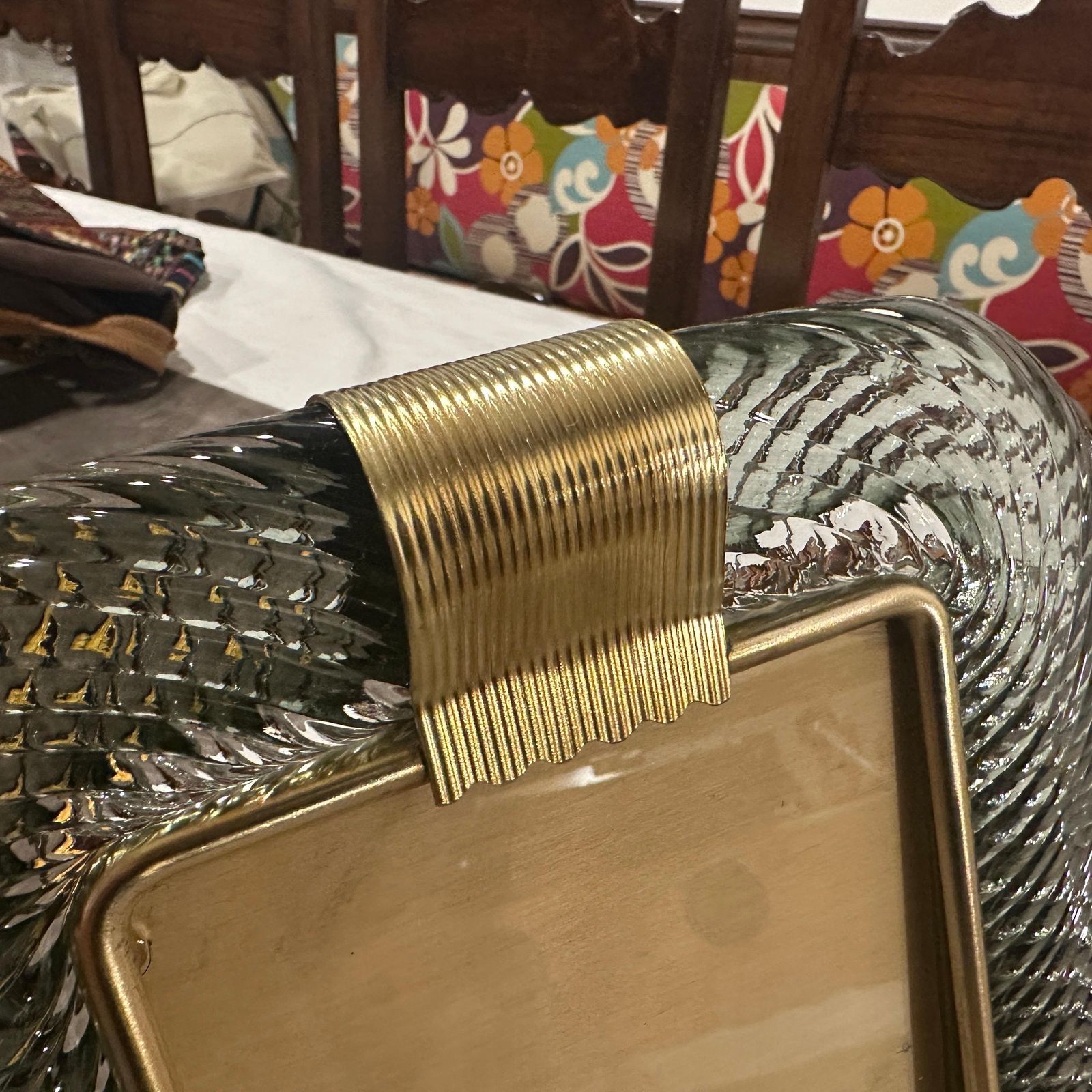 photo furniture 1990s Barovier Style Art Deco Grey Murano Glass And Brass Picture Frame