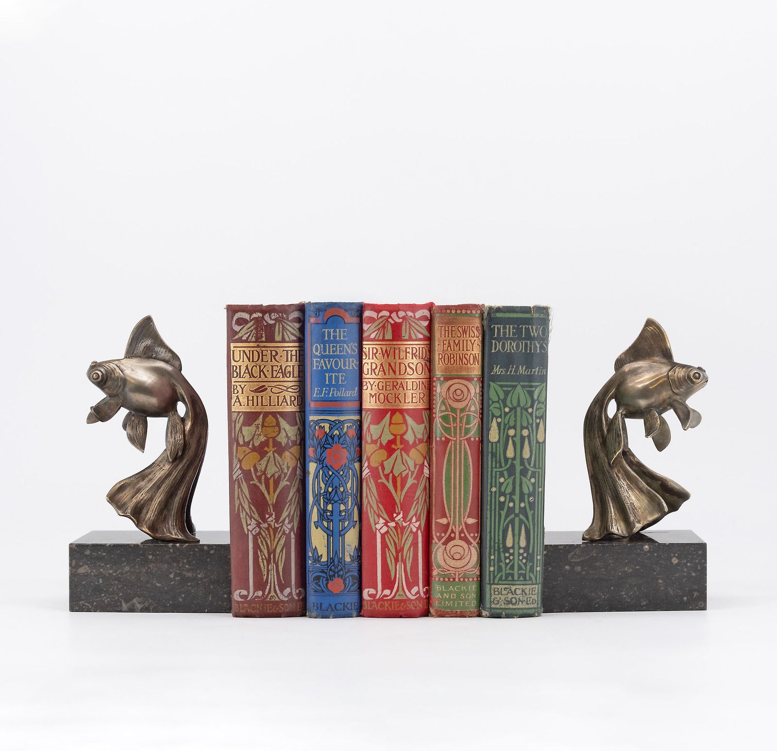 Art Deco Bronze Fancy Goldfish  Pair Of Bookends By Georges Raoul Garreau French 1930's
