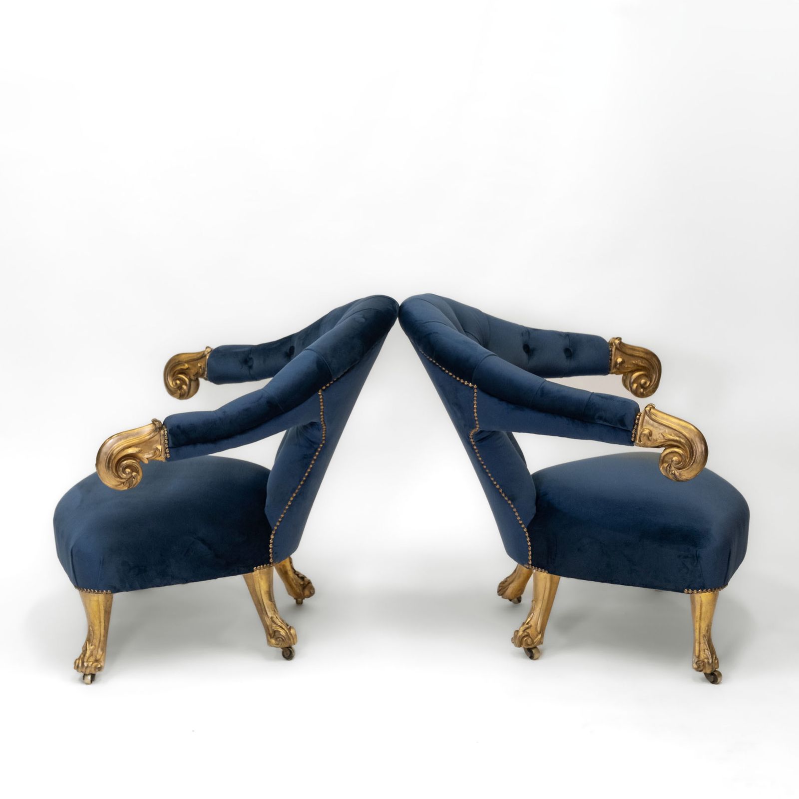 Pair Mid 19th Century Giltwood & Velvet Salon Armchairs photo vinterior