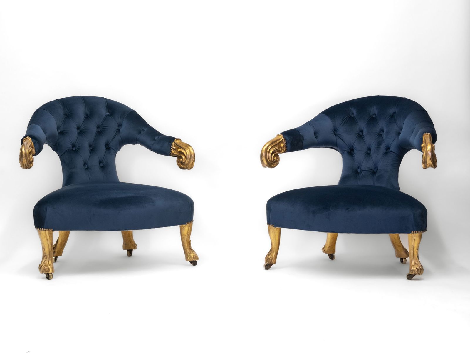 Pair Mid 19th Century Giltwood & Velvet Salon Armchairs photo buy