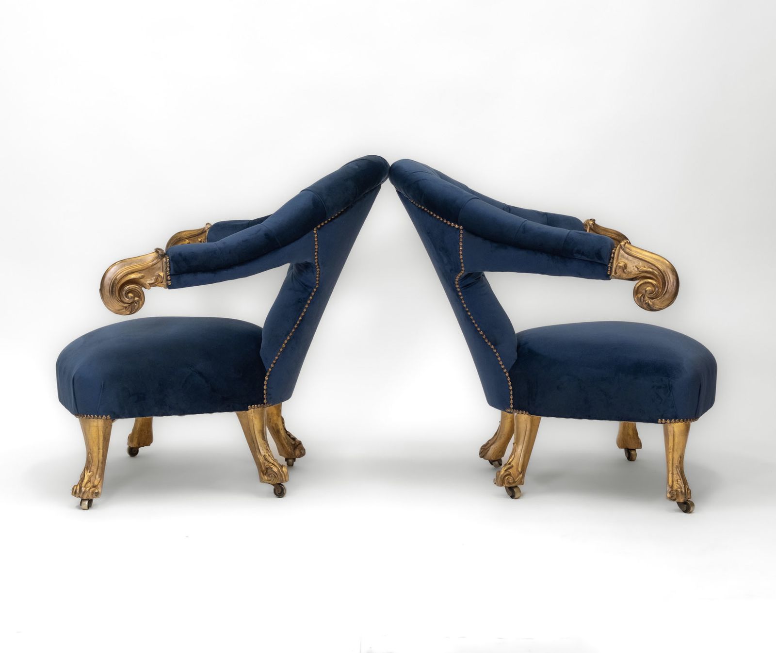 Pair Mid 19th Century Giltwood & Velvet Salon Armchairs photo for sale
