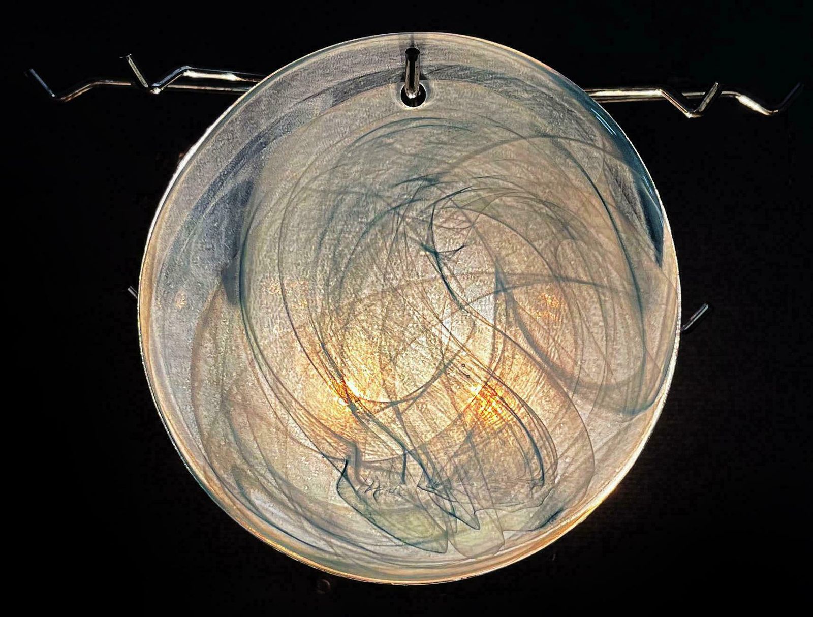 Elegant Pair Of Glass Wall Sconces   10 Iridescent Alabaster Blue Discs photo vintage