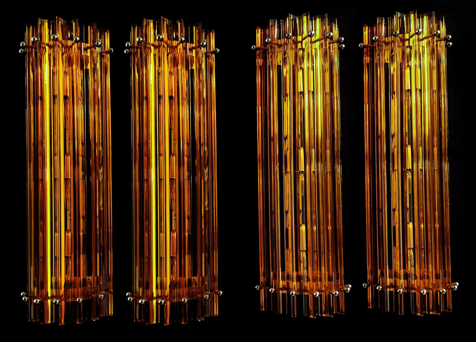 Lighting Midcentury Four Italian Wall Sconces, Venini Style Murano, 1990s photo