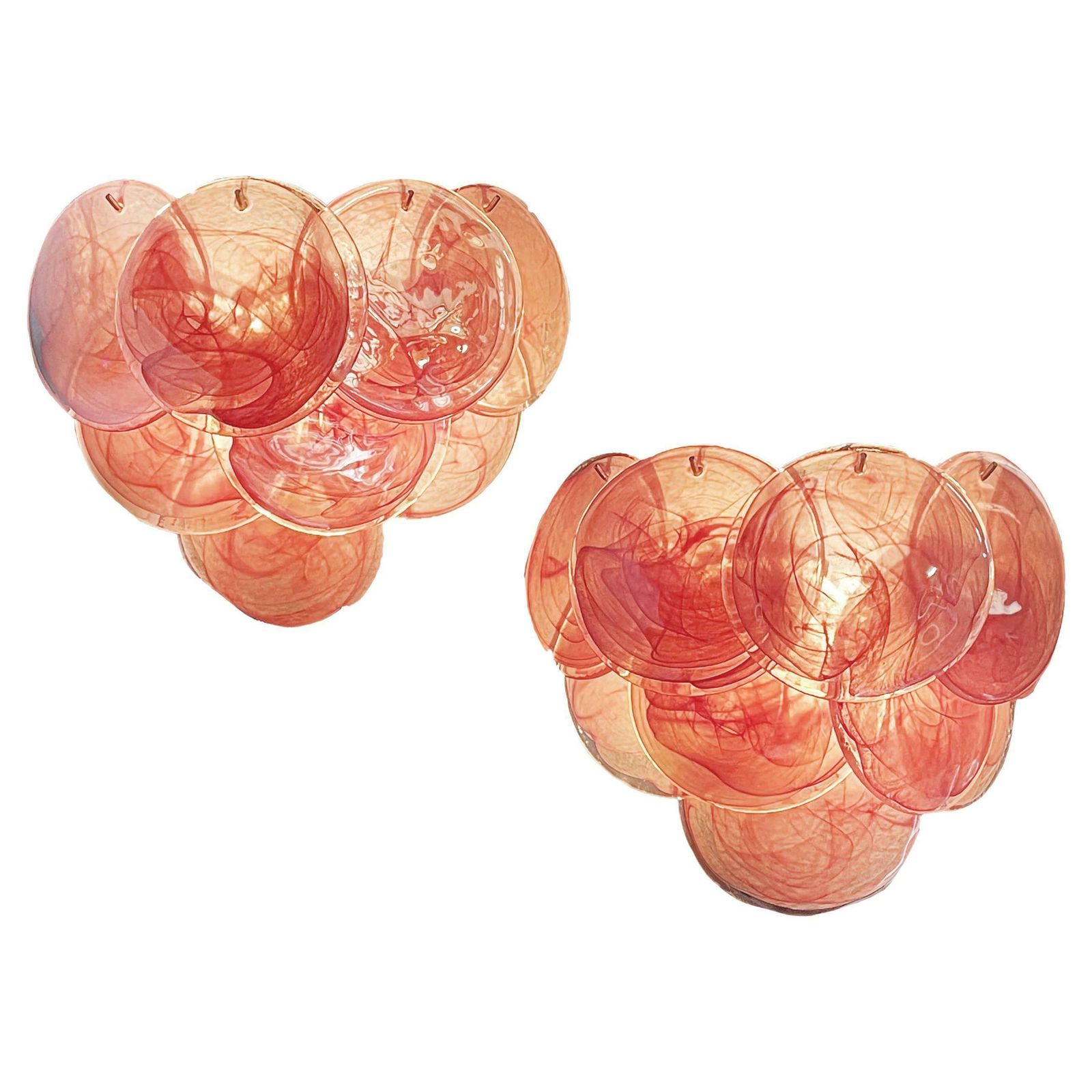 Beautiful Pair Of Glass Wall Sconces  10 Iridescent Alabaster Pink Discs