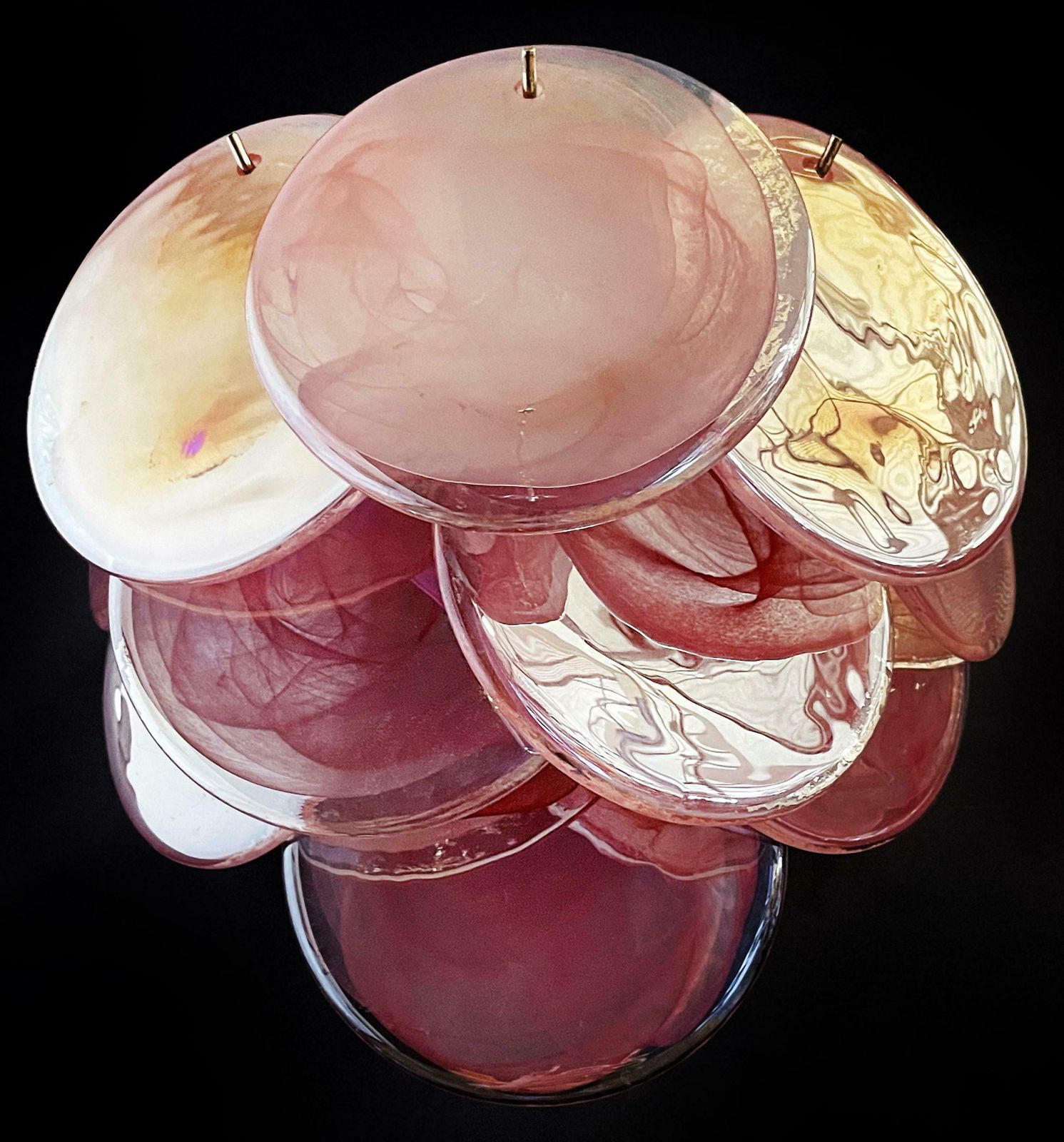 photo vintage Beautiful Pair Of Glass Wall Sconces  10 Iridescent Alabaster Pink Discs