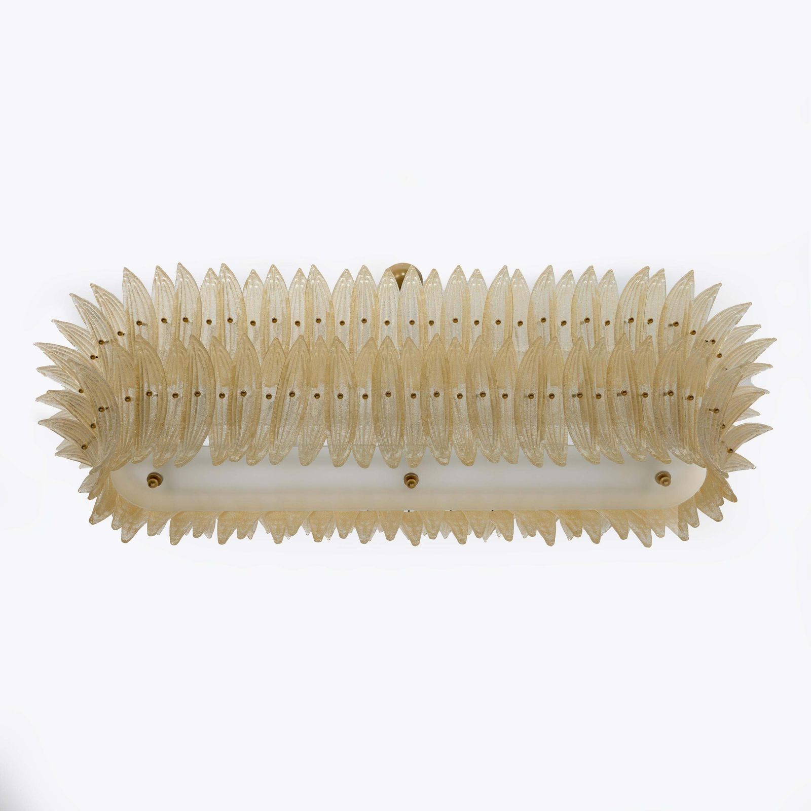Mid Century Modern Style Italian Murano Glass And Brass Palmette Chandelier photo for sale
