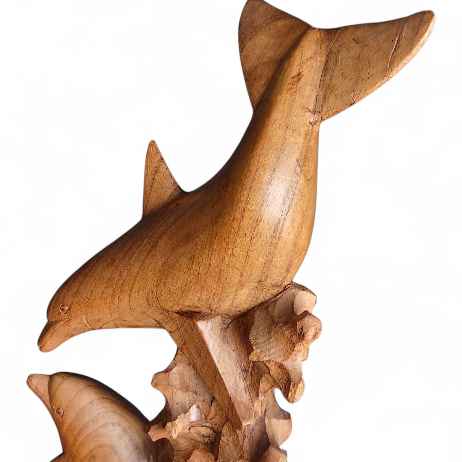 Hand Carved Tropical Hardwood Dolphin Sculpture Coastal Nautical Decor photo for sale