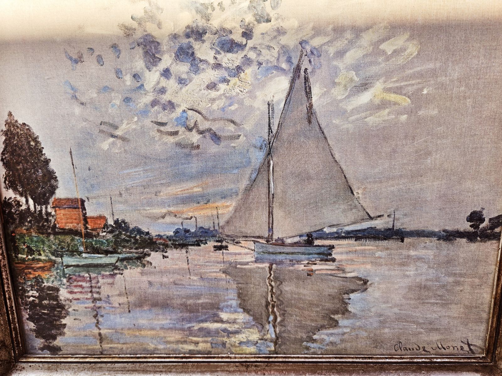 Beautiful French, Mid Century Reproduction / Print Of Monet's Sailboat Au Petit Gennevilliers photo Art