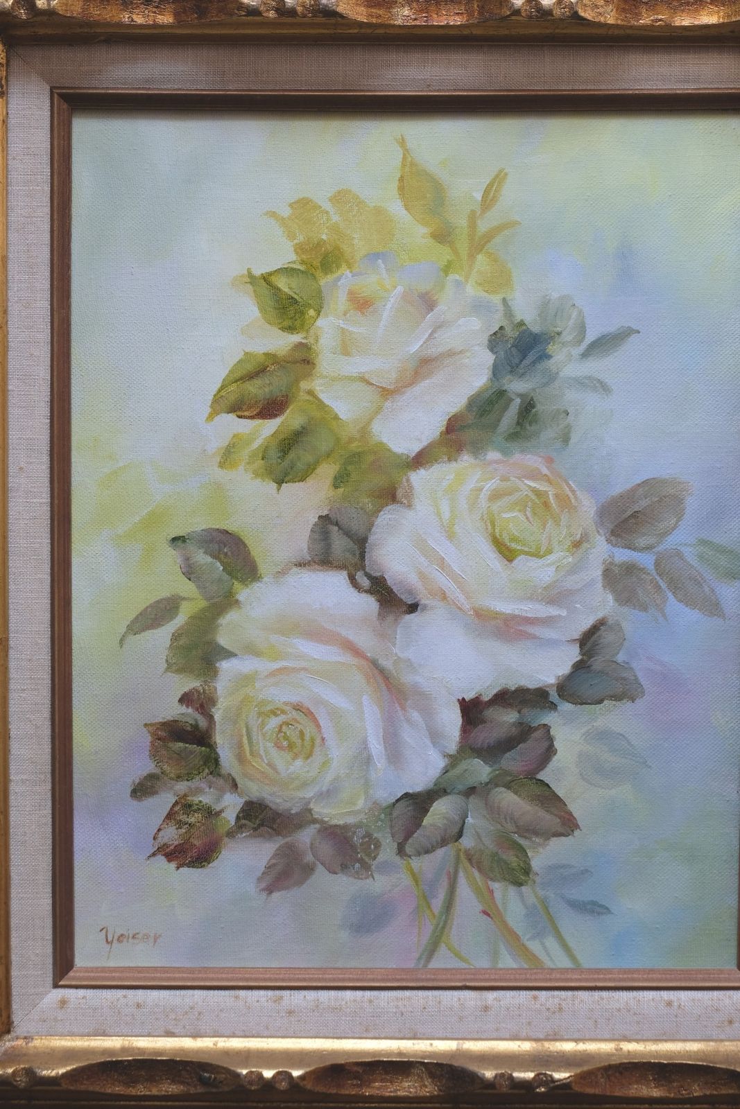 Still Life Of Yellow Roses Oil On Canvas Signed Yeiser photo buy