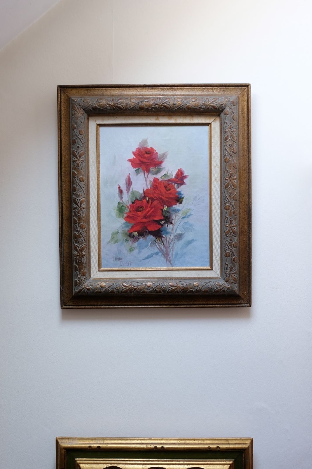 Still Life Of Red Roses Oil On Canvas Signed Linda Britt photo buy