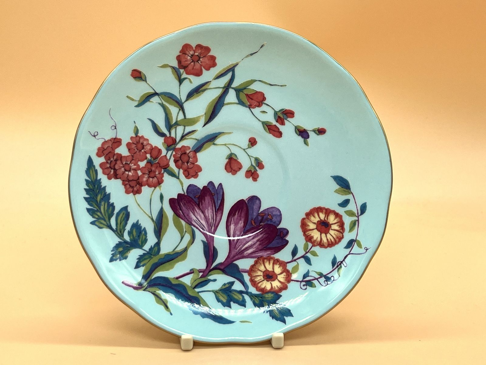 Wedgwood China Harlequin Collection Turquoise Crocus Design Footed Tea Cup And Saucer Duo. photo furniture