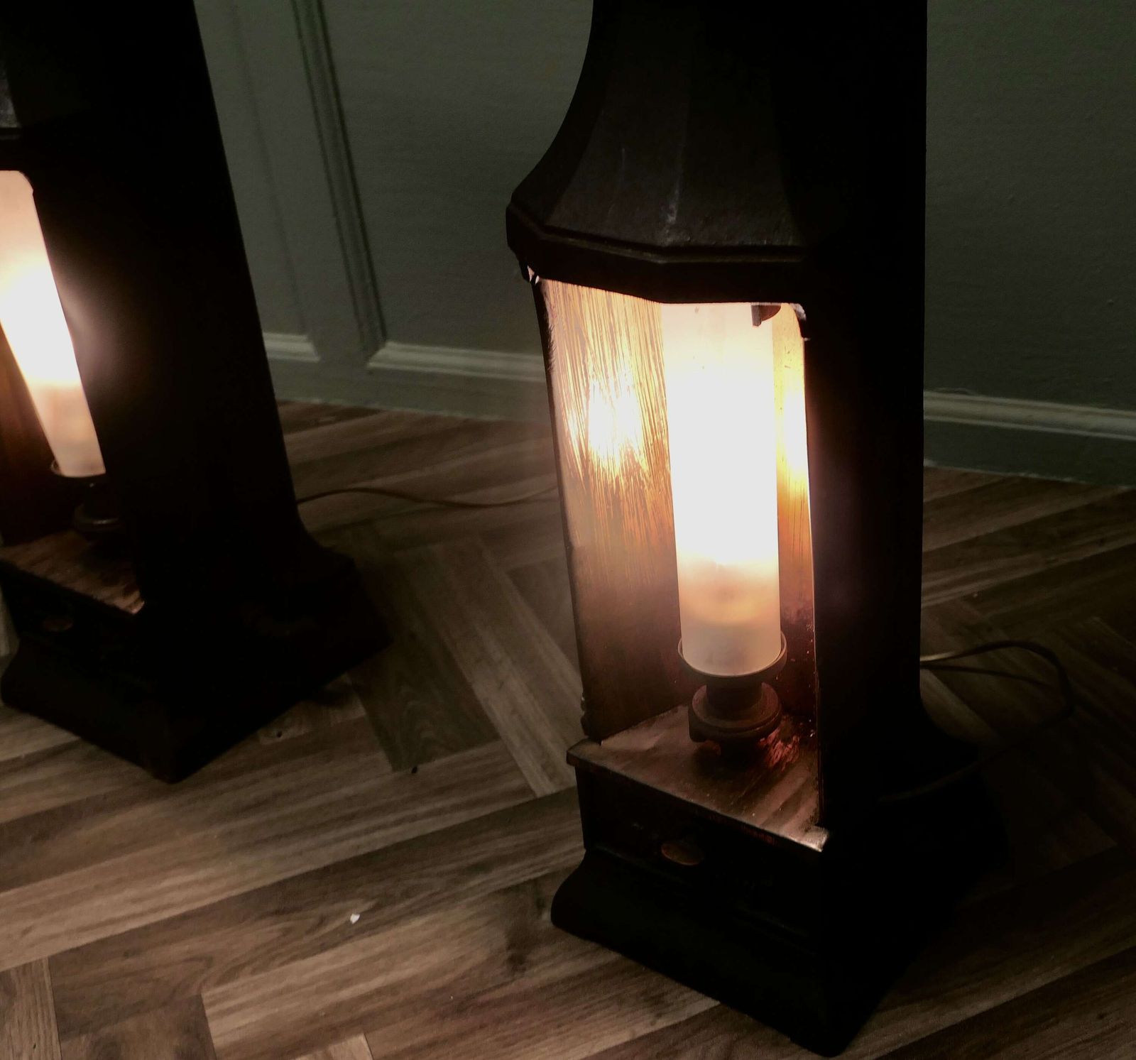 A Pair Of French Cast Iron Green House Heater Lamps photo vintage
