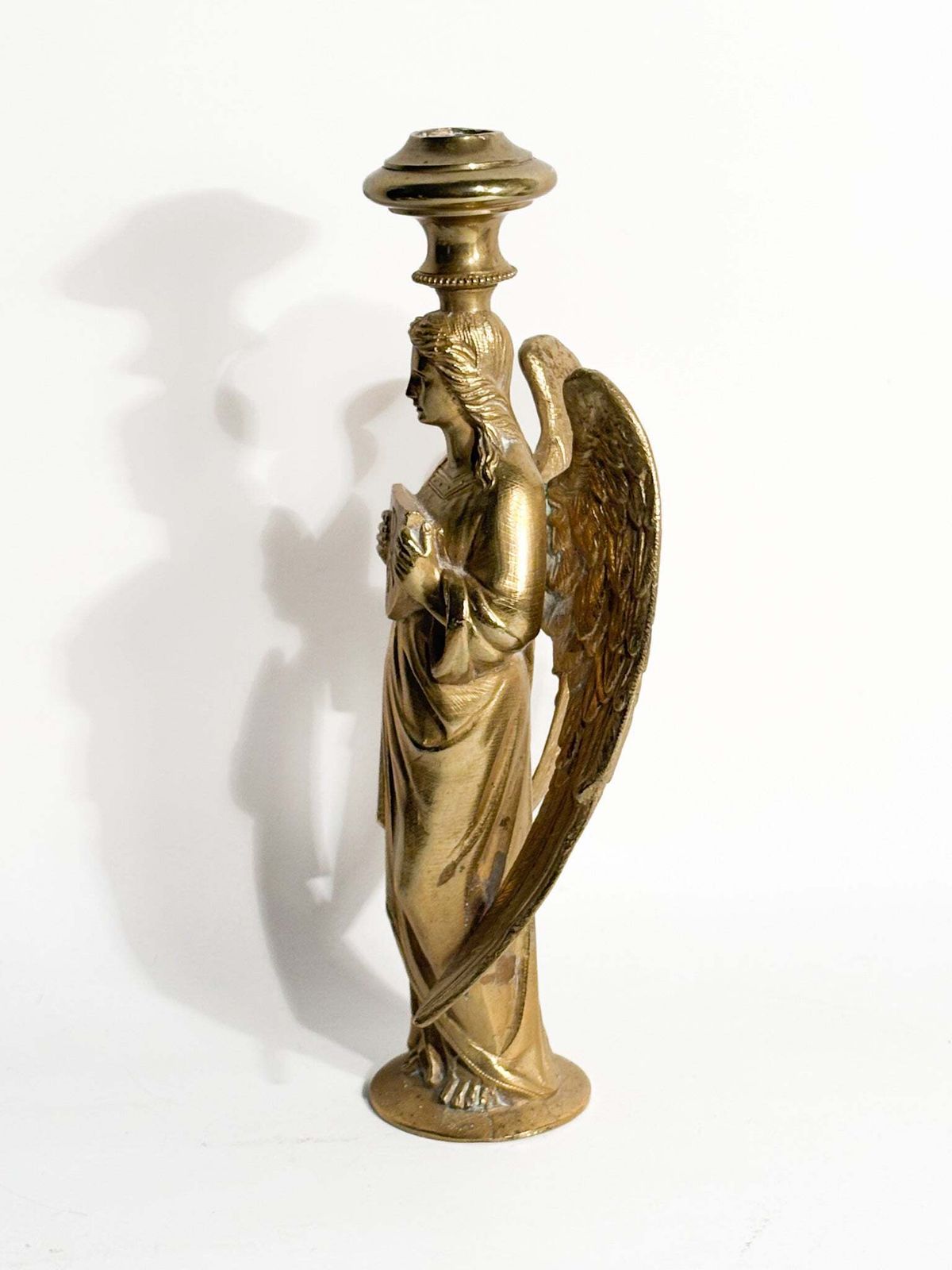 Single Candlestick With Angel In Gilded Bronze France 20th Century photo vintage