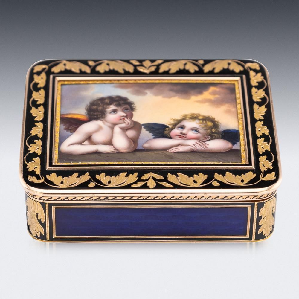 19thc German 18k Gold & Enamel Snuff Box, Raphael's Sistine Madonna, Hanau C1810 photo for sale