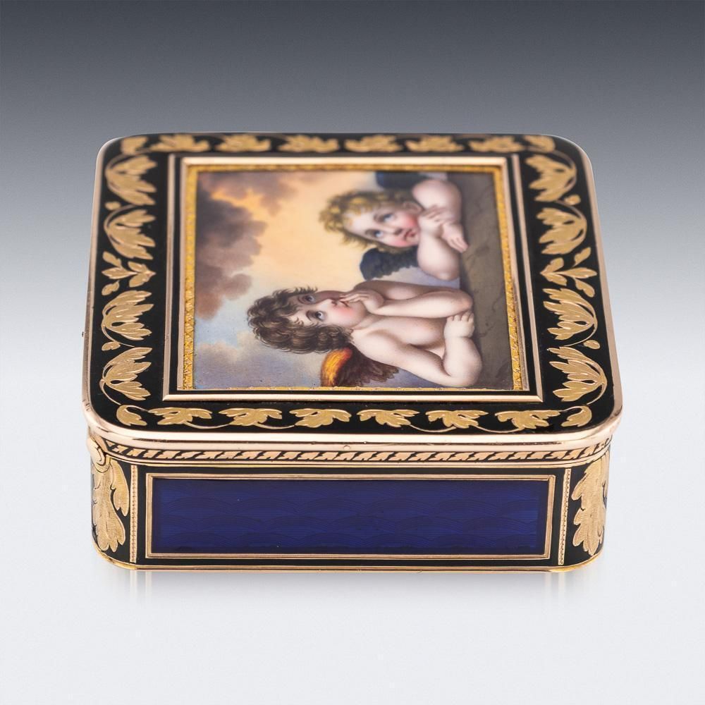 19thc German 18k Gold & Enamel Snuff Box, Raphael's Sistine Madonna, Hanau C1810 photo vinterior