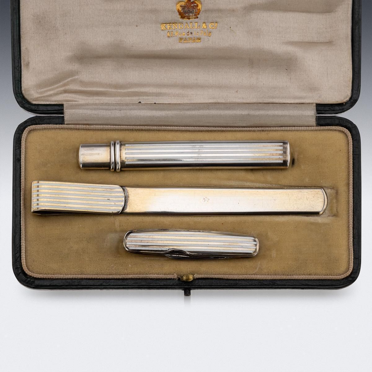 Antique 20th Century English Solid Silver & Enamel Desk Accessory Set C.1912 photo for sale