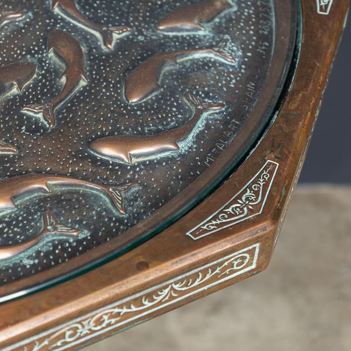 Furniture Vintage 20th Century Spanish Embossed Copper Table By Malart C.1930 photo