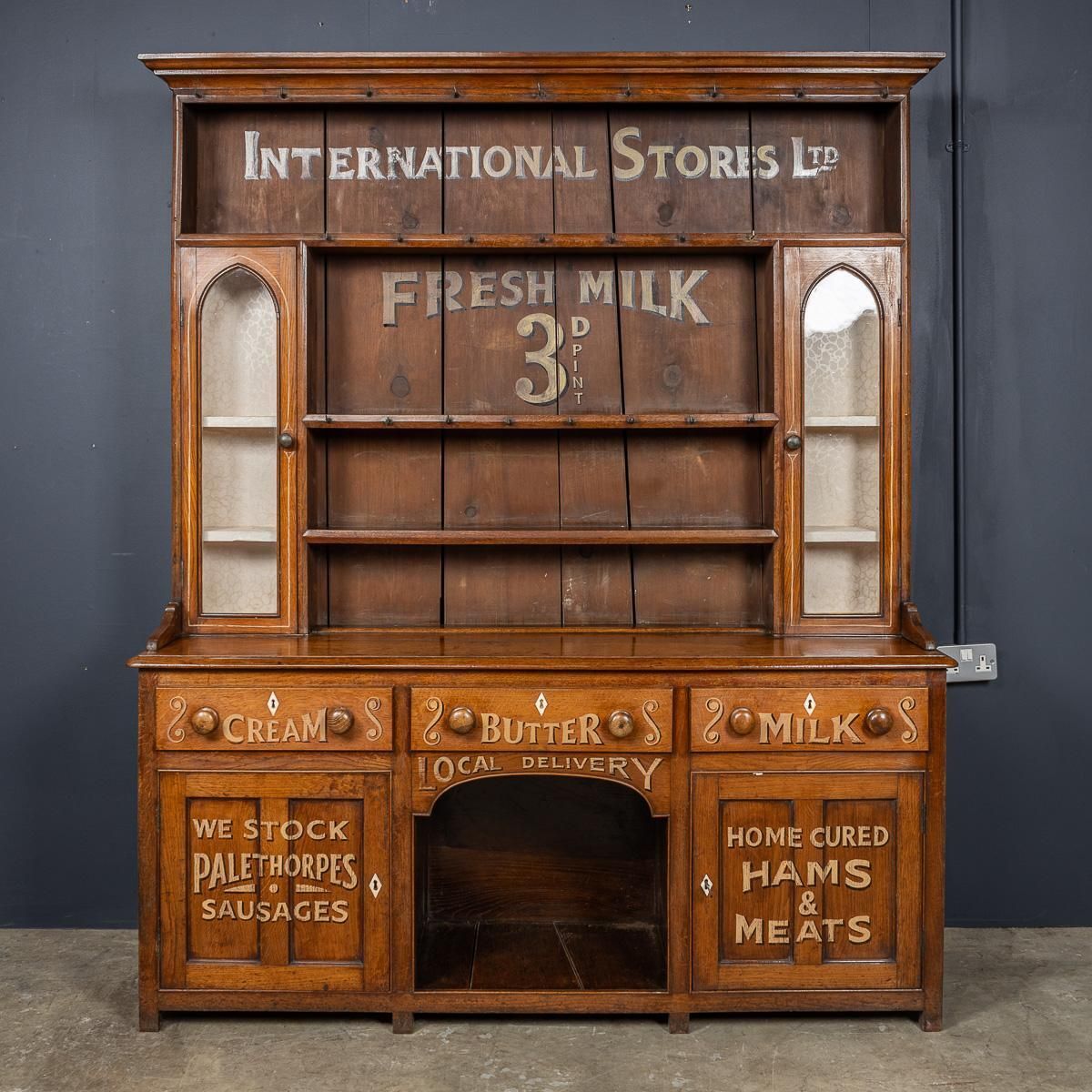 Antique 19th Century Victorian Solid Oak & Glass Dresser, Later Painted C.1880 photo furniture