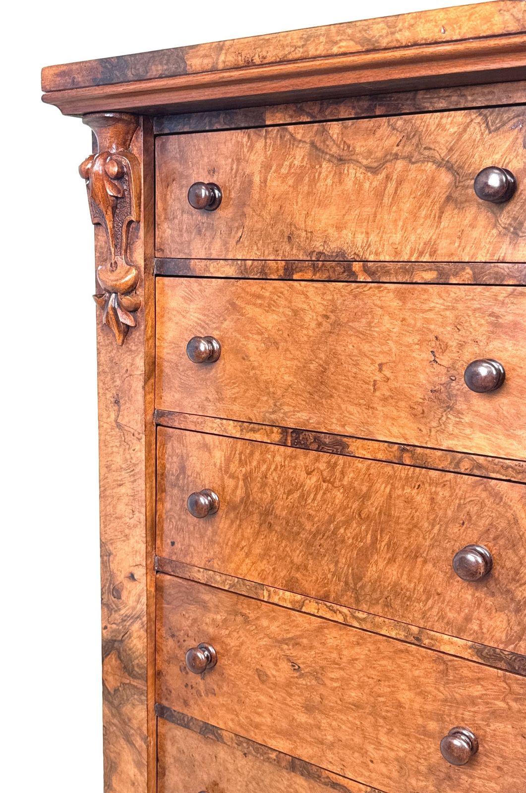 Mid 19th Century Burr Walnut Wellington Chest Of Drawers (England, Circa 1860) photo Furniture