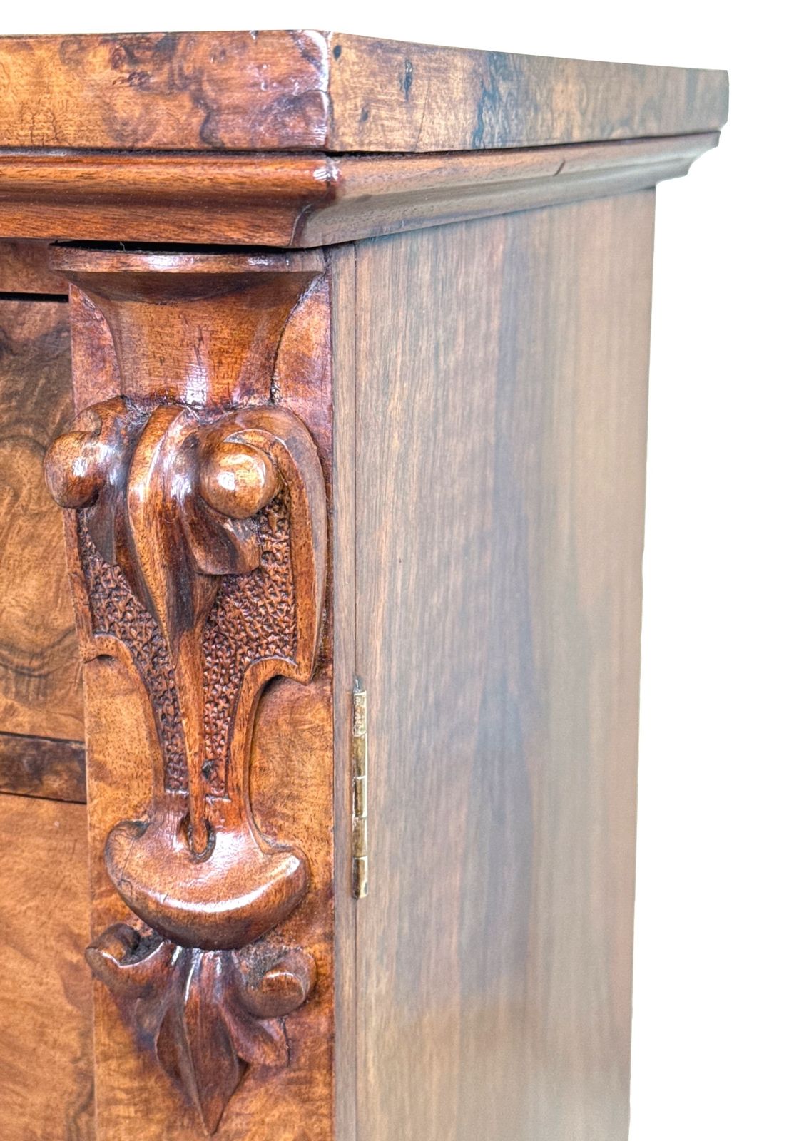 Furniture Mid 19th Century Burr Walnut Wellington Chest Of Drawers (England, Circa 1860) photo