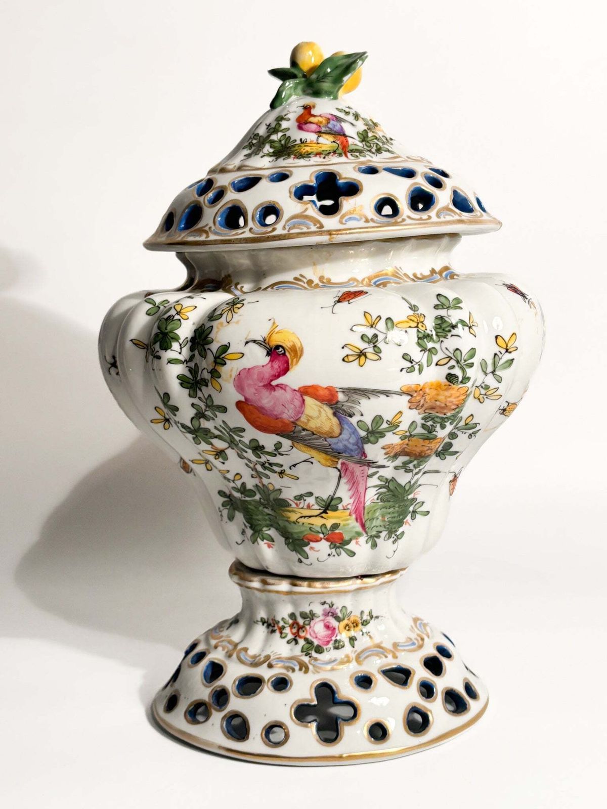 French Porcelain Perfume Burner Vase Hand Painted 1920s photo vintage