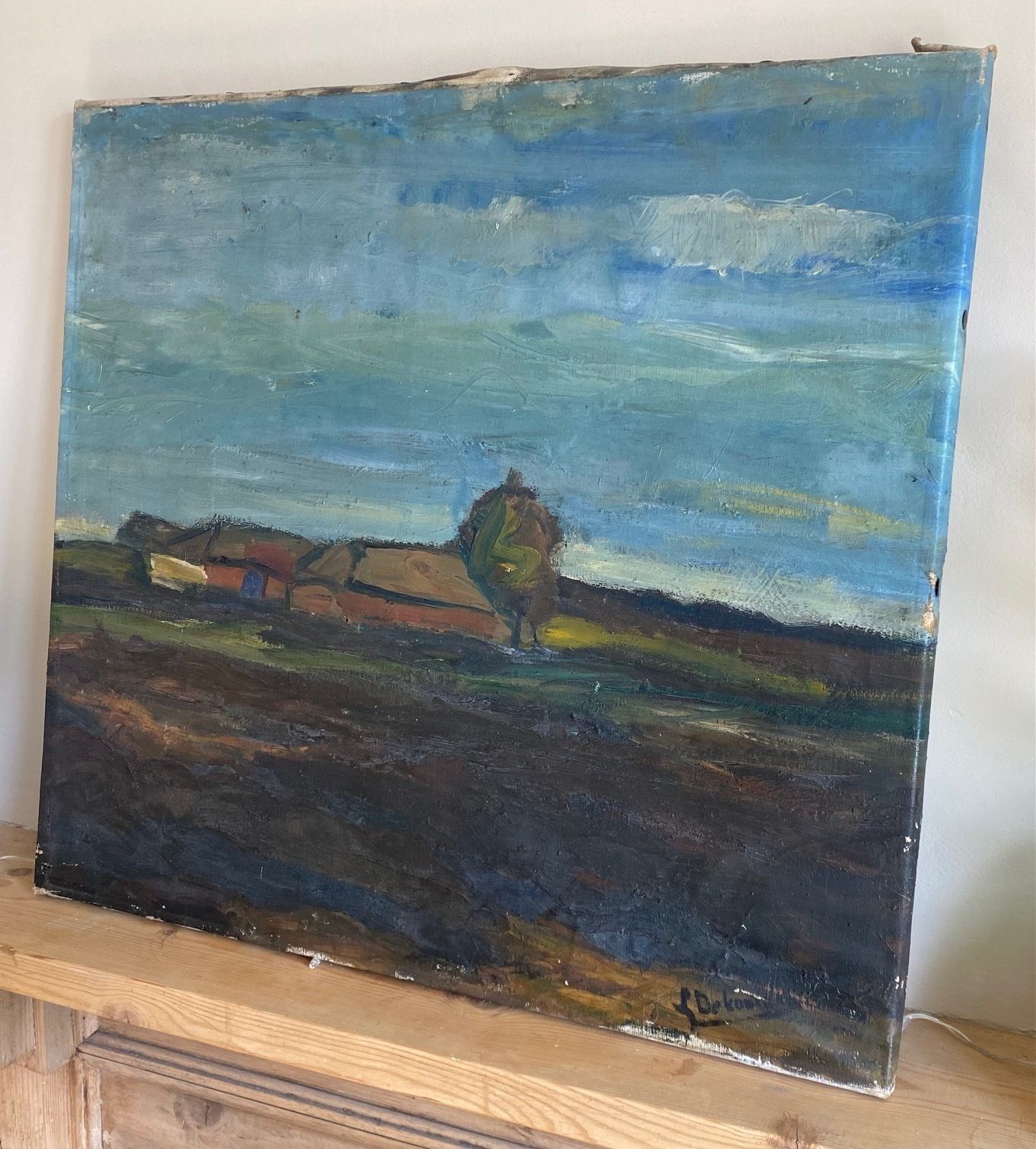 Mid Century Belgian Oil On Canvas 60 X 53.5 Cms photo Art