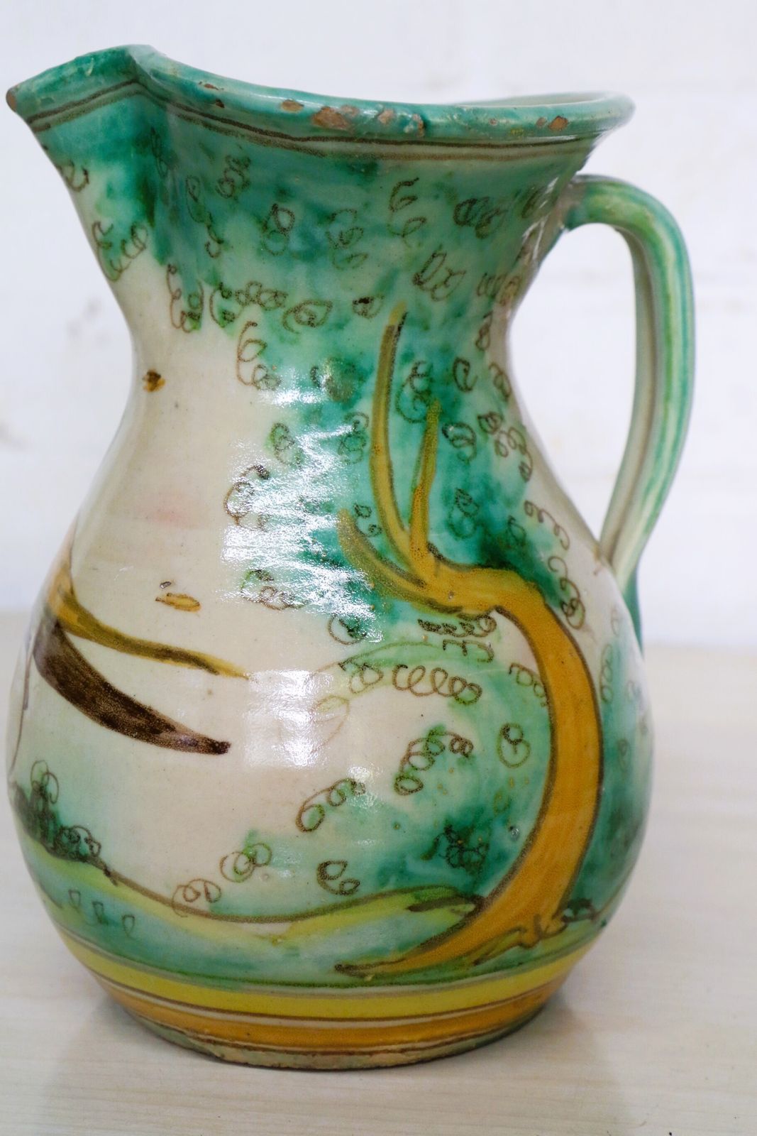 Antique Spanish San Jose Pottery Jug Ewer Hand Painted And Beautiful photo buy