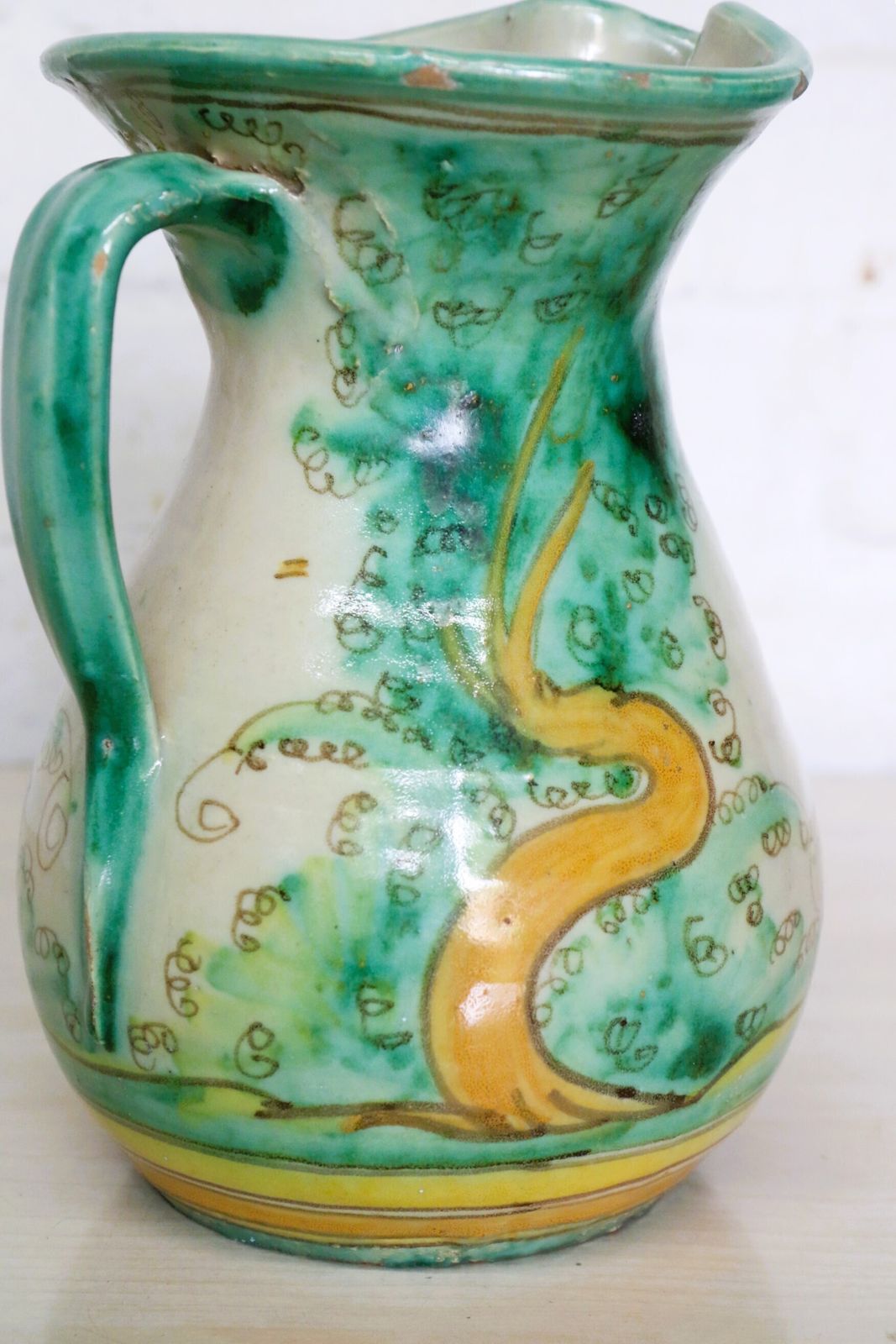 photo furniture Antique Spanish San Jose Pottery Jug Ewer Hand Painted And Beautiful
