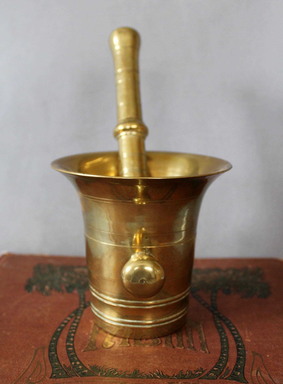 Antique Heavy Bronze Brass Mortar And Pestle, 2.8 Kilos, Apothecary, Pharmacy, Kitchen Accessory, Medicine, Spices, Solid Brass photo Home Decor