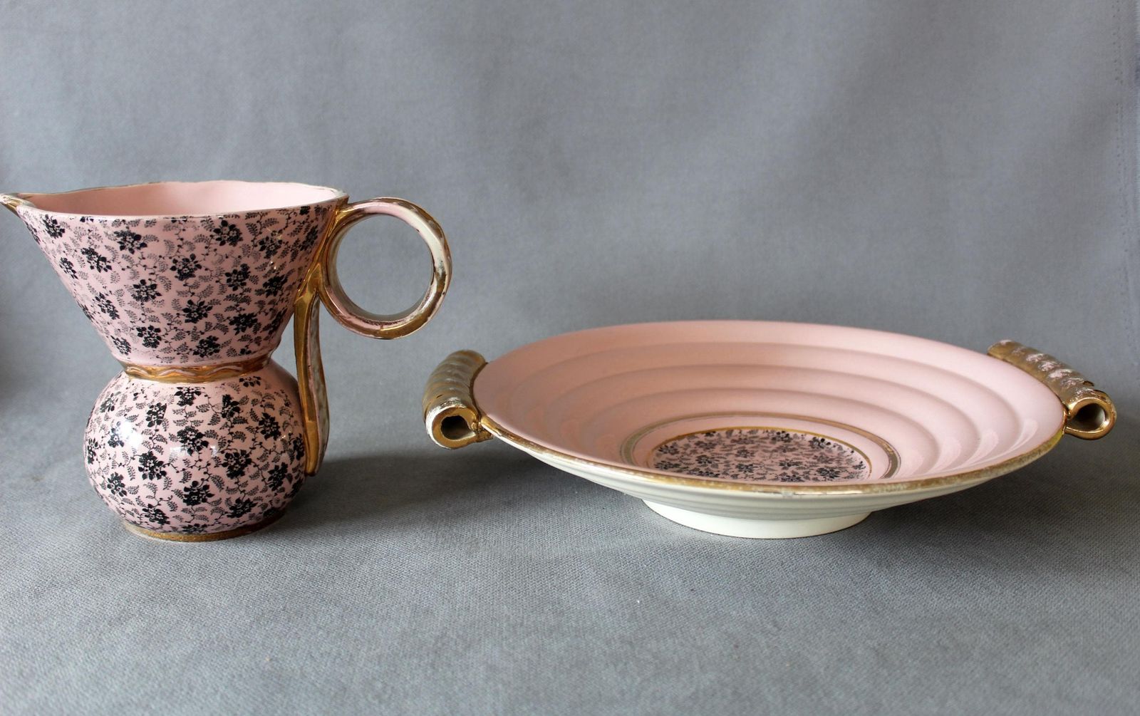 Set Van 2 Art Deco Raymond Chevallier, Boch Freres Keramis Grote Keramische Schaal En Kan, Middenstuk België, Zachtroze, Catteau Ca. 1938 photo buy