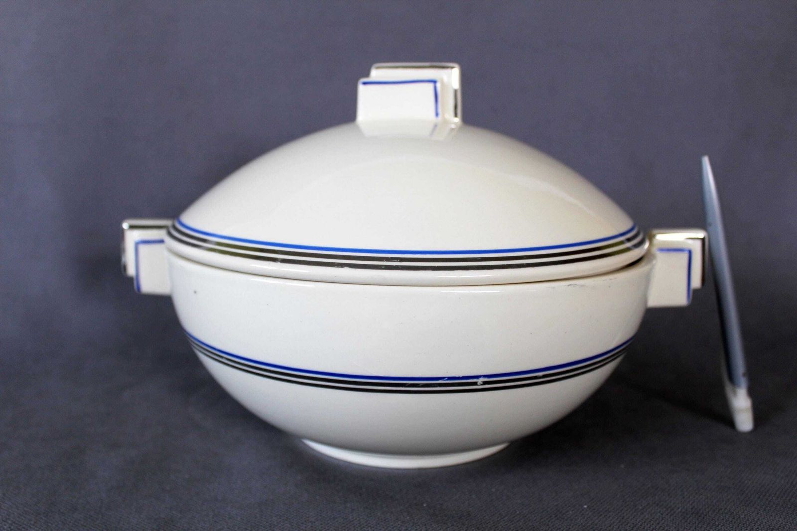Large Antique Art Deco Ceramic Tureen Soup Bowl, Hanny Edmond Bellefroid 3030, Petrus Regout Maastricht Holland, Country Farmhouse Kitchen photo 80.0
