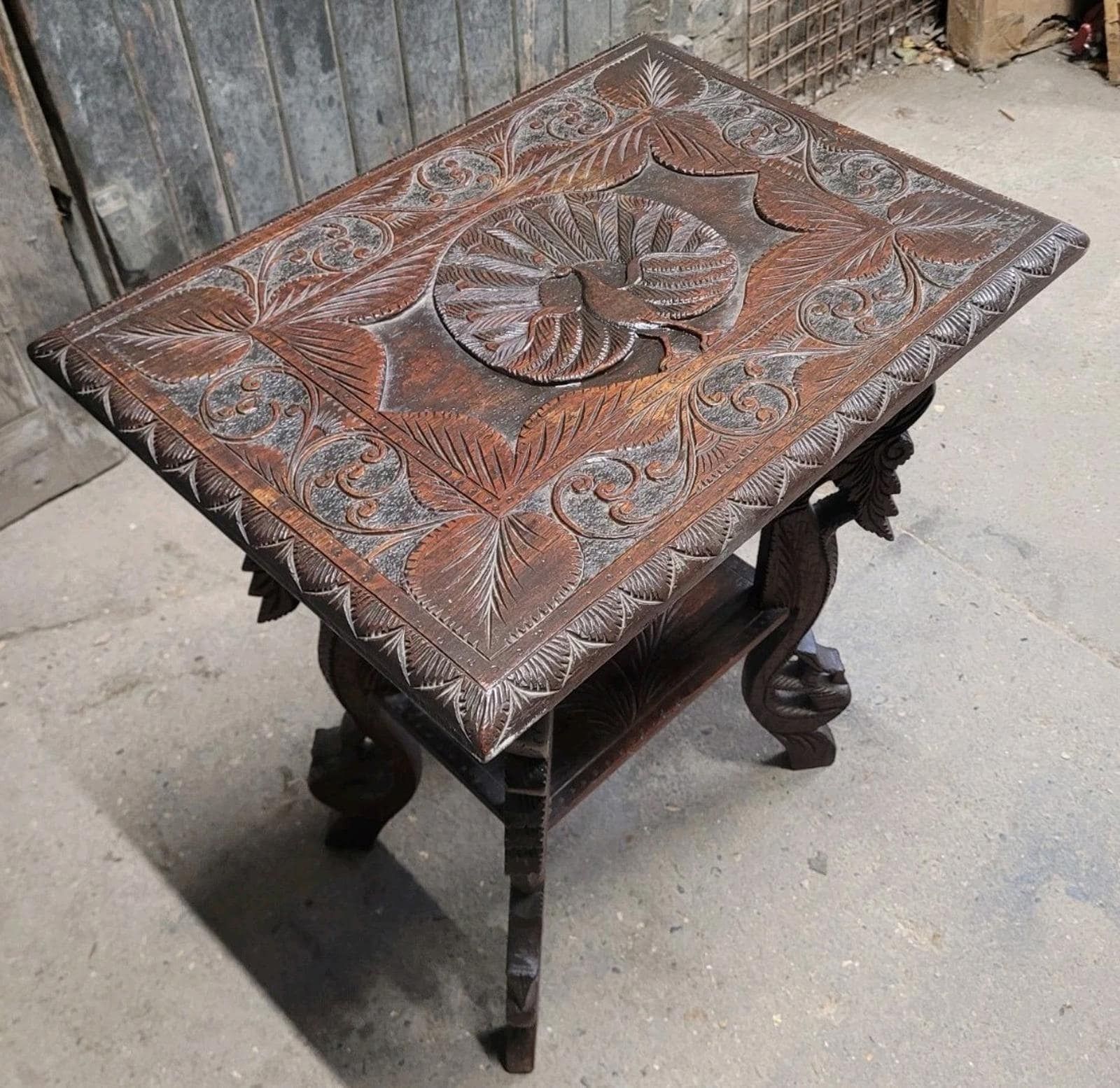 Antique Anglo Indian Carved Hardwood Side Table Hall Table Occasional Table photo Furniture