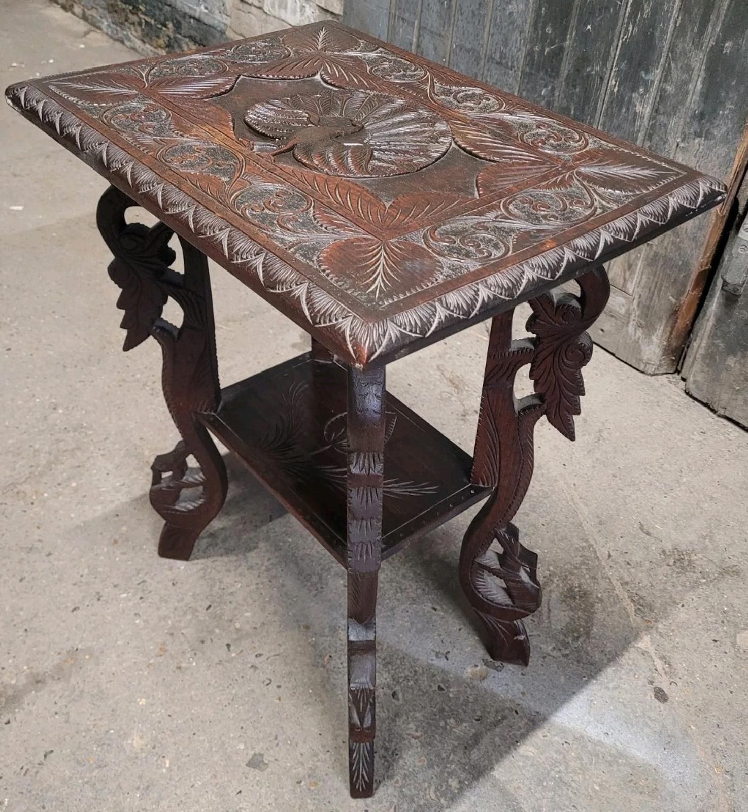 Antique Anglo Indian Carved Hardwood Side Table Hall Table Occasional Table photo buy