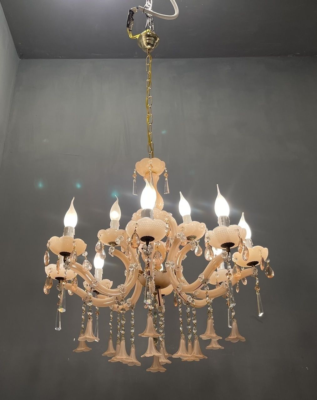 photo vinterior Italian Pink Murano Glass Flower Chandelier