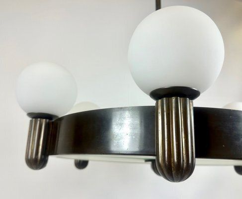 Arts And Crafts Bronze 6 Arm Chandelier, 1910s photo for sale