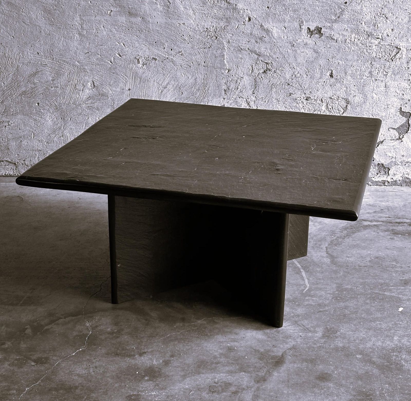 Massive Solid Square Slate Coffee Table, 1970s. France